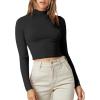 imageVerdusa Womens Basic Mock Neck Long Sleeve Fitted Crop T Shirt TopBlack