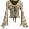 imageVerdusa Womens Bell Long Sleeve Floral Print Mesh Tie Front Lettuce Trim Tee Shirt TopOlive Green