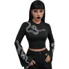 imageVerdusa Womens Bell Sleeve Snake Print Round Neck Gothic Crop Tee TopBlack