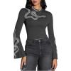 imageVerdusa Womens Bell Sleeve Snake Print Round Neck Gothic Crop Tee TopDark Grey