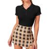 imageVerdusa Womens Button Front Polo Collar Short Sleeve Ribbed T ShirtBlack Crop