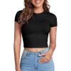 imageVerdusa Womens Casual Basic Cap Sleeve Slim Fitted Round Neck Crop Tee TopBlack