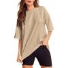 imageVerdusa Womens Casual Basic Round Neck Half Sleeve Oversized Tunic Tee ShirtKhaki