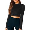 imageVerdusa Womens Casual Slim Fitted Basic Long Sleeve Solid Crop Tee TopBlack