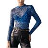 imageVerdusa Womens Cheetah Print Top Leopard Print Tops Mesh Y2k Mock Neck Long Sleeve Fitted T ShirtBlue