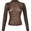 imageVerdusa Womens Cheetah Print Top Leopard Print Tops Mesh Y2k Mock Neck Long Sleeve Fitted T ShirtLeopard Brown