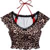 imageVerdusa Womens Contrast Lace Halter Neck Lettuce Trim Casual Crop Tee TopsBrown