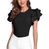 imageVerdusa Womens Layered Ruffle Butterfly Sleeve Round Neck Blouse Tee TopBlack