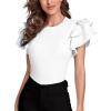 imageVerdusa Womens Layered Ruffle Butterfly Sleeve Round Neck Blouse Tee TopWhite
