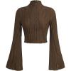 imageVerdusa Womens Lettuce Trim Bell Sleeve Mock Neck Textured Crop T Shirt Tee TopBrown