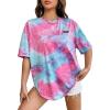 imageVerdusa Womens Tie Dye Summer Tees Half Sleeve Drop Shoulder T Shirt Oversized TopPink