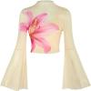 imageVerdusa Womens Y2K Long Sleeve Tops Goth Mesh Mock Neck Bell Sleeve Crop TopsApricot