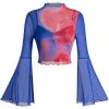 imageVerdusa Womens Y2K Long Sleeve Tops Goth Mesh Mock Neck Bell Sleeve Crop TopsRoyal Blue