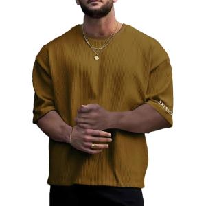 imageVerdusa Mens Casual Oversized Shrit Drop Shoulder Round Neck Cropped Tops Letter Print T ShirtsGinger
