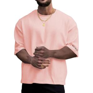 imageVerdusa Mens Casual Oversized Shrit Drop Shoulder Round Neck Cropped Tops Letter Print T ShirtsPink