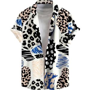 imageVerdusa Mens Leopard Zebra Print Short Sleeve Button Down Shirt TopBeige Multi