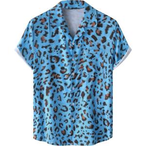 imageVerdusa Mens Leopard Zebra Print Short Sleeve Button Down Shirt TopBlue