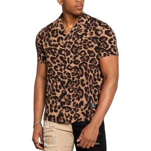 imageVerdusa Mens Leopard Zebra Print Short Sleeve Button Down Shirt TopBrown