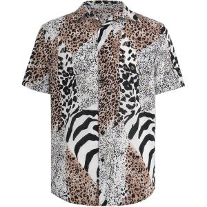 imageVerdusa Mens Leopard Zebra Print Short Sleeve Button Down Shirt TopWhite Leopard