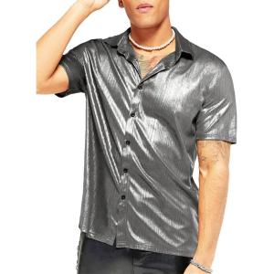imageVerdusa Mens Metallic Button Down Shirt Short Sleeve Collar Glitter TopSilver