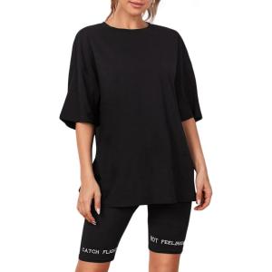 imageVerdusa Womens Casual Basic Round Neck Half Sleeve Oversized Tunic Tee ShirtBlack