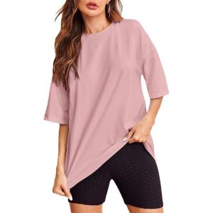 imageVerdusa Womens Casual Basic Round Neck Half Sleeve Oversized Tunic Tee ShirtDusty Pink