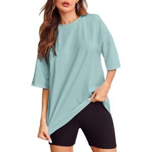 imageVerdusa Womens Casual Basic Round Neck Half Sleeve Oversized Tunic Tee ShirtMint Green
