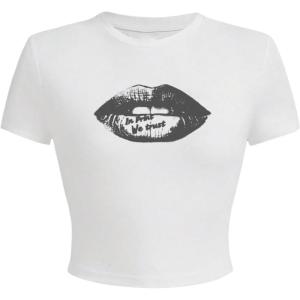 imageVerdusa Womens Goth Crop Tee Top Printed Punk Gothic Short Sleeve T ShirtWhite E