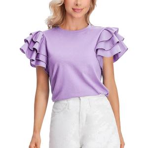 imageVerdusa Womens Layered Ruffle Butterfly Sleeve Round Neck Blouse Tee TopMauve Purple