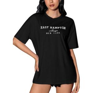 imageVerdusa Womens Oversized Letter Graphic Tees Embroidery Short Sleeve Shirts TopsBlack