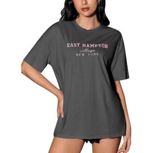 imageVerdusa Womens Oversized Letter Graphic Tees Embroidery Short Sleeve Shirts TopsDark Grey