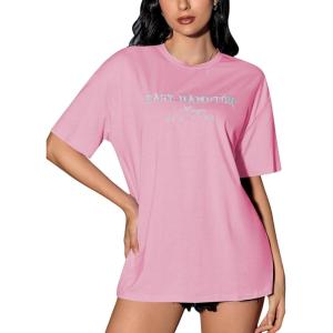 imageVerdusa Womens Oversized Letter Graphic Tees Embroidery Short Sleeve Shirts TopsLight Pink