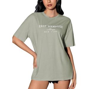 imageVerdusa Womens Oversized Letter Graphic Tees Embroidery Short Sleeve Shirts TopsMint Green