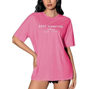 imageVerdusa Womens Oversized Letter Graphic Tees Embroidery Short Sleeve Shirts TopsPink