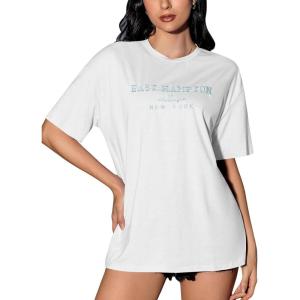 imageVerdusa Womens Oversized Letter Graphic Tees Embroidery Short Sleeve Shirts TopsWhite