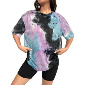 imageVerdusa Womens Tie Dye Summer Tees Half Sleeve Drop Shoulder T Shirt Oversized TopPurple Blue Black