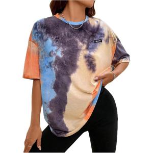 imageVerdusa Womens Tie Dye Summer Tees Half Sleeve Drop Shoulder T Shirt Oversized TopPurple and Orange