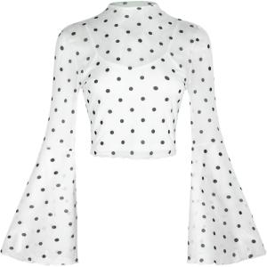 imageVerdusa Womens Y2K Long Sleeve Tops Goth Mesh Mock Neck Bell Sleeve Crop TopsBlack Polka