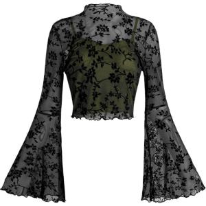 imageVerdusa Womens Y2K Long Sleeve Tops Goth Mesh Mock Neck Bell Sleeve Crop TopsLight Green