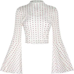 imageVerdusa Womens Y2K Long Sleeve Tops Goth Mesh Mock Neck Bell Sleeve Crop TopsRed Heart