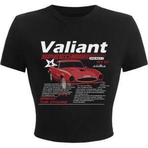 imageVerdusa Womens Y2K Tops Letter Print Short Sleeve Round Neck Tee T ShirtBlack Red