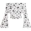 imageVerdusa Womens 70s Off The Shoulder Renaissance Tops Bell Flared Sleeve Floral Fairycore Mesh Crop TopsBlack and White