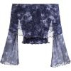 imageVerdusa Womens 70s Off The Shoulder Renaissance Tops Bell Flared Sleeve Floral Fairycore Mesh Crop TopsBlue