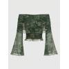 imageVerdusa Womens 70s Off The Shoulder Renaissance Tops Bell Flared Sleeve Floral Fairycore Mesh Crop TopsDark Green