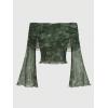 imageVerdusa Womens 70s Off The Shoulder Renaissance Tops Bell Flared Sleeve Floral Fairycore Mesh Crop TopsDark Green