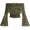 imageVerdusa Womens 70s Off The Shoulder Renaissance Tops Bell Flared Sleeve Floral Fairycore Mesh Crop TopsGoth Green