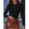 imageVerdusa Womens Basic Mock Neck Slim Fitted Long Sleeve Pullovers Tee TopsBlack Textured