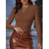 imageVerdusa Womens Basic Mock Neck Slim Fitted Long Sleeve Pullovers Tee TopsBrown Textured