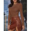 imageVerdusa Womens Basic Mock Neck Slim Fitted Long Sleeve Pullovers Tee TopsBrown Textured