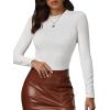 imageVerdusa Womens Basic Mock Neck Slim Fitted Long Sleeve Pullovers Tee TopsCream White Textured